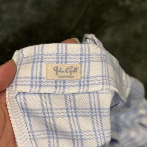 John Galt Mini Fit & Flare Dress Women's White Blue Plaid Straps Belted Back Zip - Picture 5 of 8